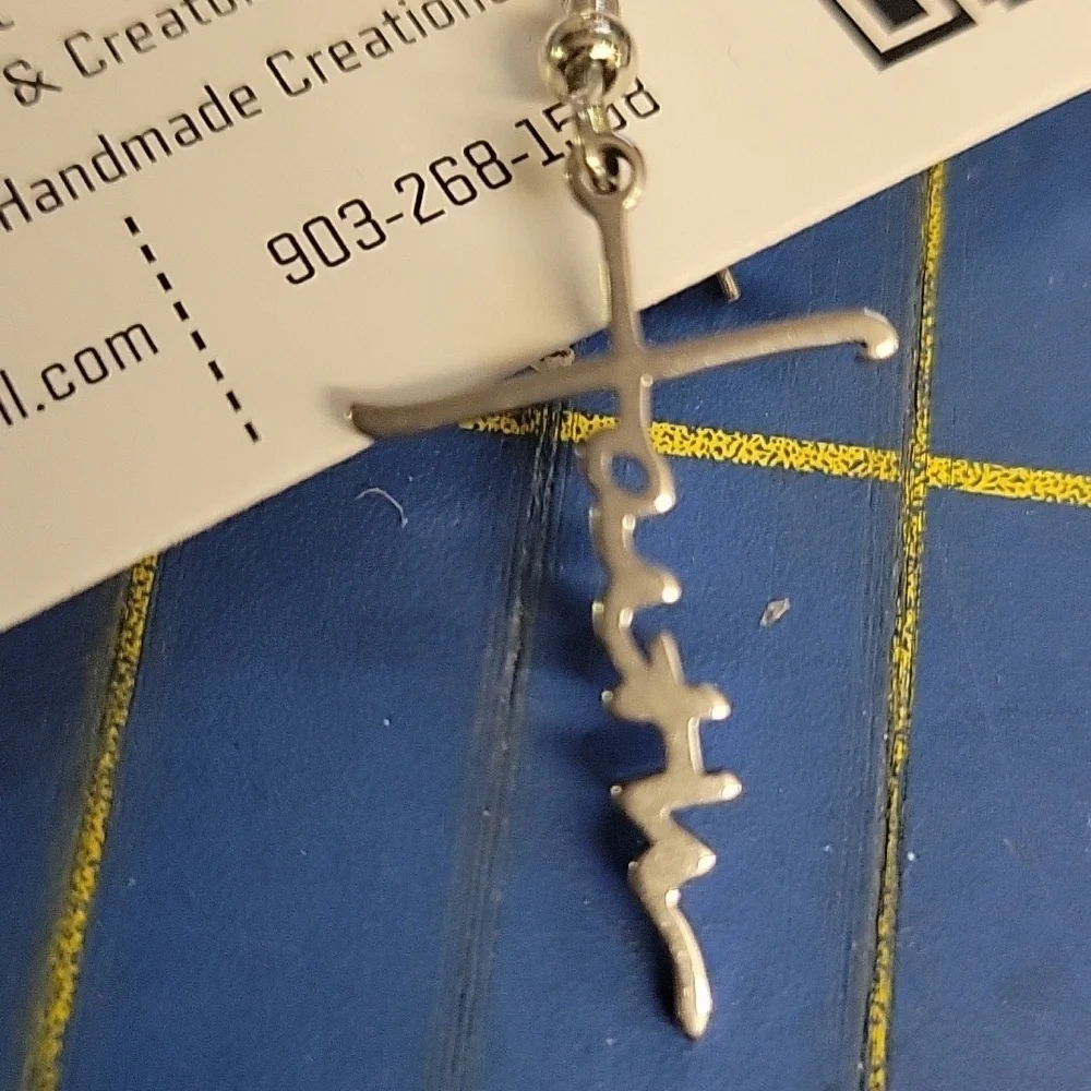 Silver Tone Faith Cross Earrings